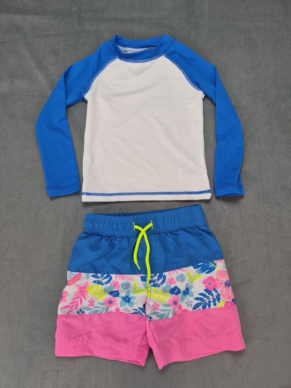 Tommy Bahama Rashguard Set Boys Swim Suit Blue 2pc Short Sleeve Swim Trunks 2T